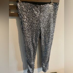 RARE H&M Sequin Trousers Pants Leggings Black and Silver Size 4
